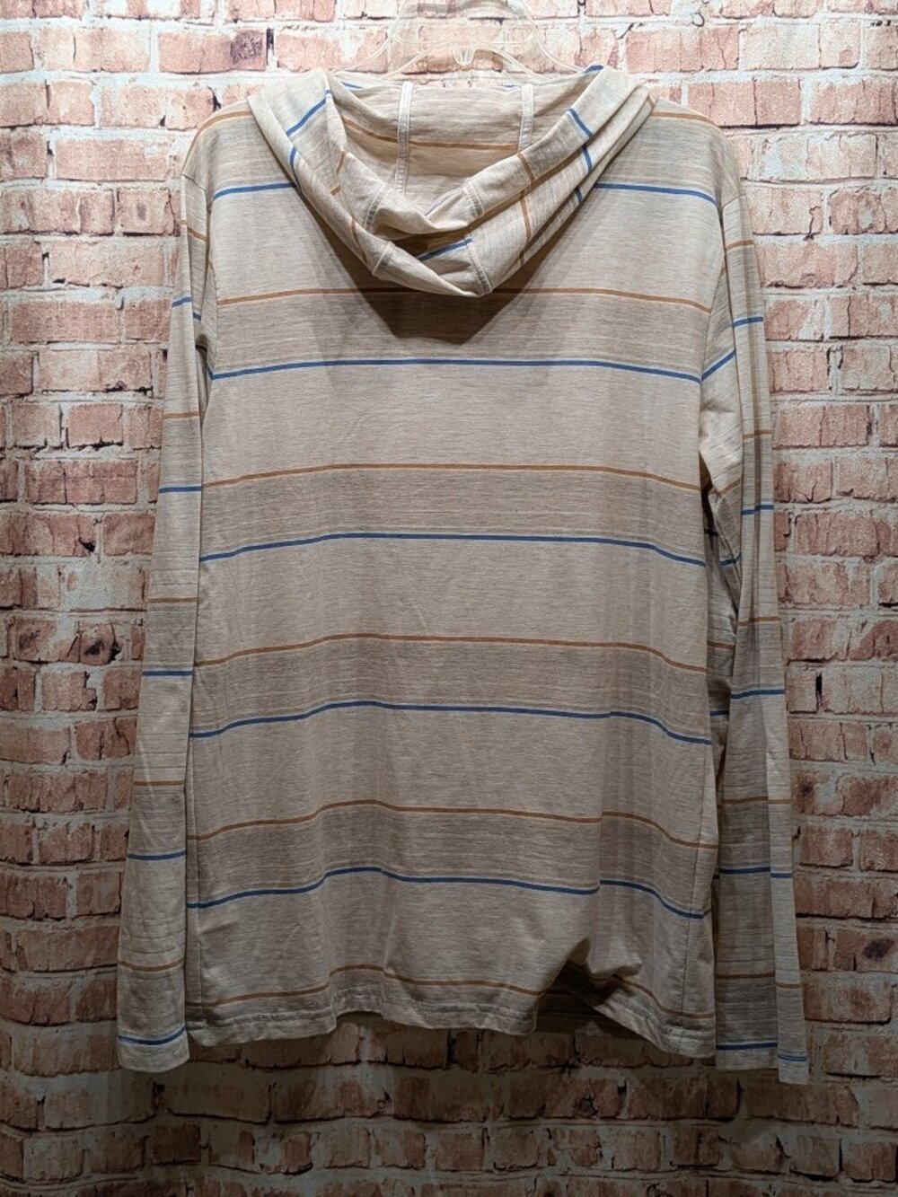 Salty Crew Striped Beige Hooded Long Sleeve Tee with Subtle Logo Size Large - Picture 7 of 15